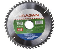 URAGAN ⌀ 190 x 30 мм, 48T, диск пильный по дереву 36802-190-30-48