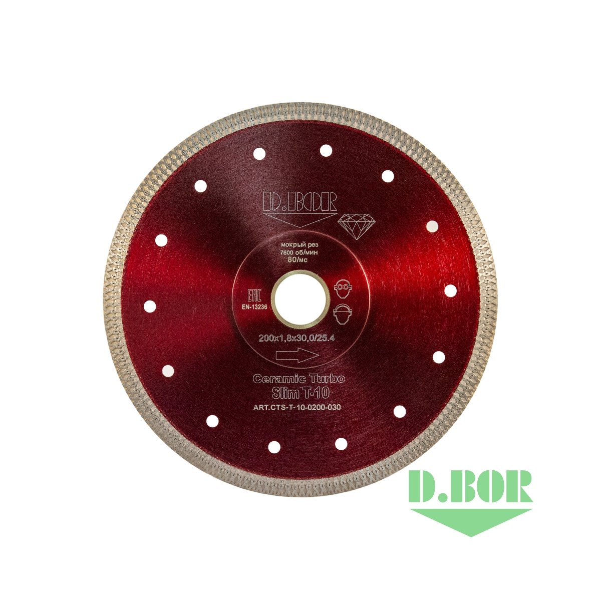 Алмазный диск Ceramic Turbo Slim T-10, 200x1,8x30/25,4 (арт. CTS-T-10-0200-030) "D.BOR"
