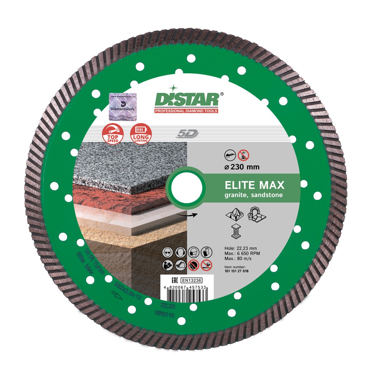 Диск алмазный сплошной 1A1R Turbo 232x2,5x12x70+8 Elite Max, DiStar