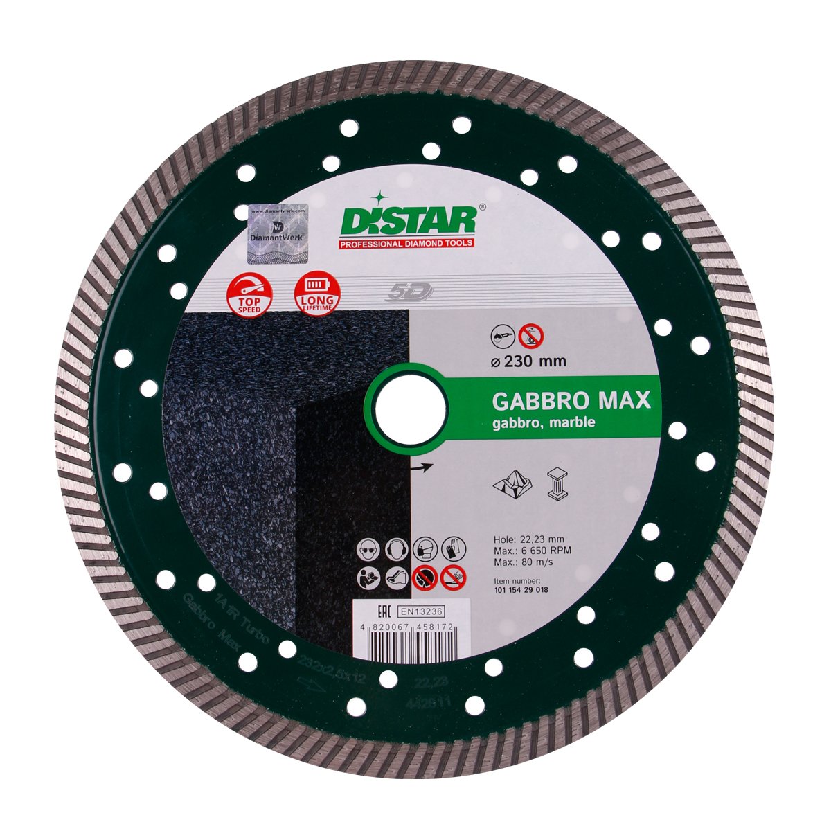Диск алмазный сплошной 1A1R Turbo 232x2,5x12x22,23 Gabbro Max, DiStar