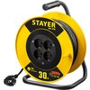STAYER 30 м, 3500 Вт, заземление, 4 гнезда, ПВС 3x1,5 кв мм, удлинитель на катушке 55078-30