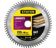 STAYER ⌀ 235 x 30 мм, 64T, пильный диск по ламинату 3684-235-30-64