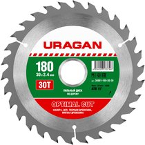 URAGAN ⌀ 180 x 30 мм, 30T, диск пильный по дереву 36801-180-30-30