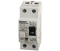 СВЕТОЗАР 25 А, 400 B, ток утечки 30 mА, 2 полюса, "AC", выключатель дифференциальный "УЗО" SV-49112-30-25