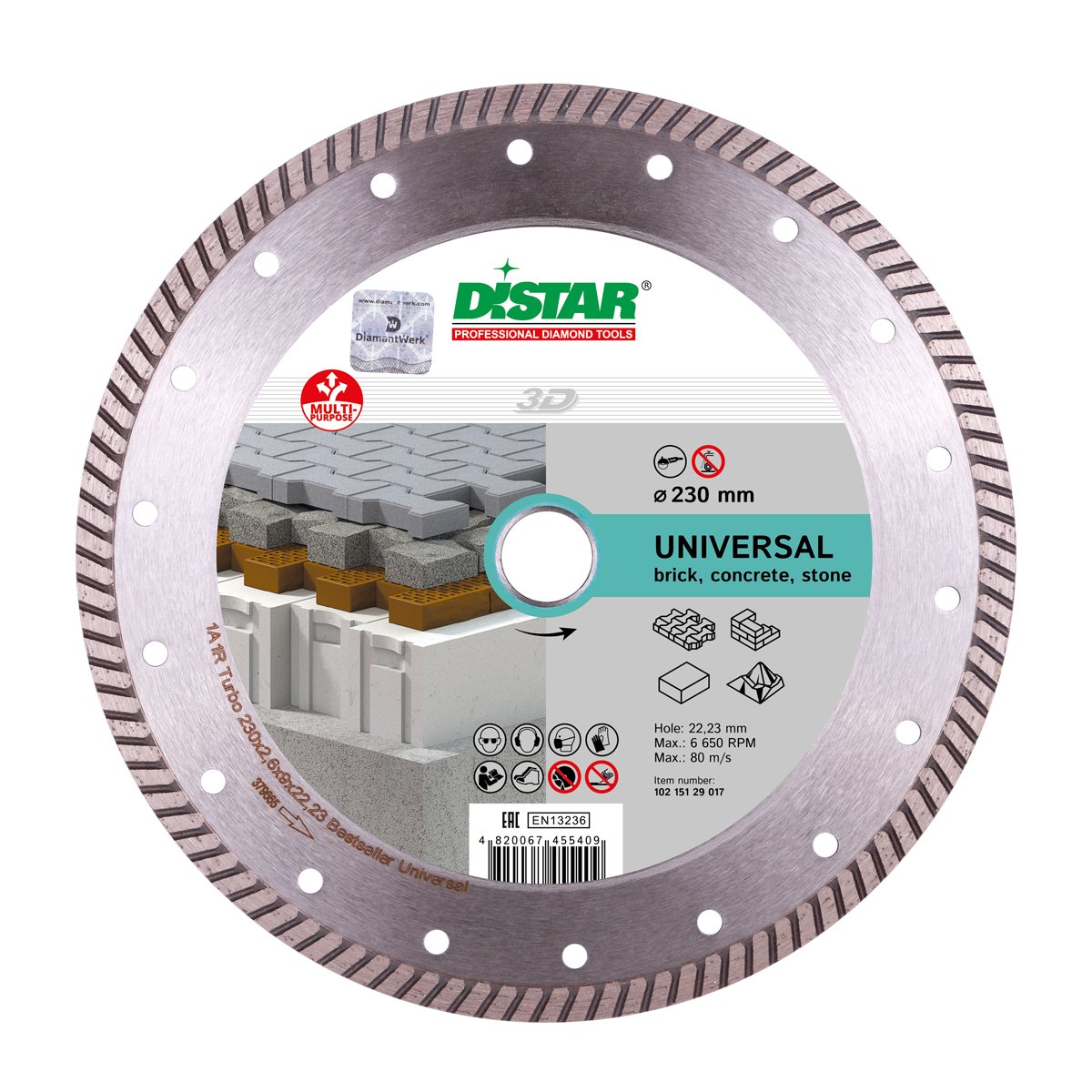 Диск алмазный сплошной 1A1R Turbo 230x2,6x9x22,23 Bestseller Universal, DiStar
