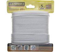 STAYER 20 м, 5 мм, полипропиленовый, вязанный, с сердечником, белый, шнур хозяйственно-бытовой 5042