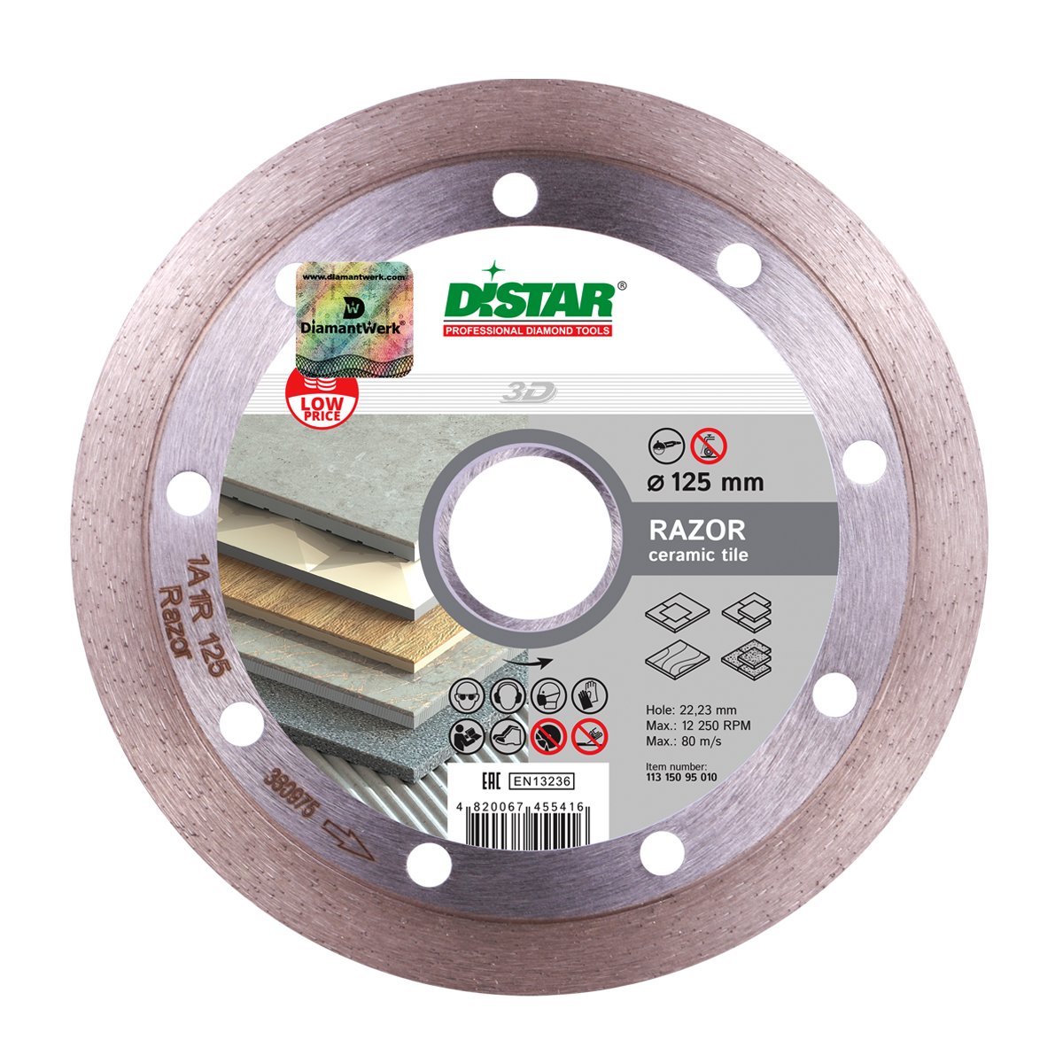 Диск алмазный сплошной 1A1R 125x1,6x10x22,23 Razor, DiStar