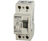 СВЕТОЗАР 25 A, "C", 400 B, 30 mА, 2 полюса, "AC", выключатель дифференциальный "УЗО" SV-49152-30-25