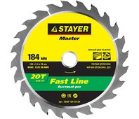STAYER ⌀ 184 x 20 мм, 20T, диск пильный по дереву 3680-184-20-20