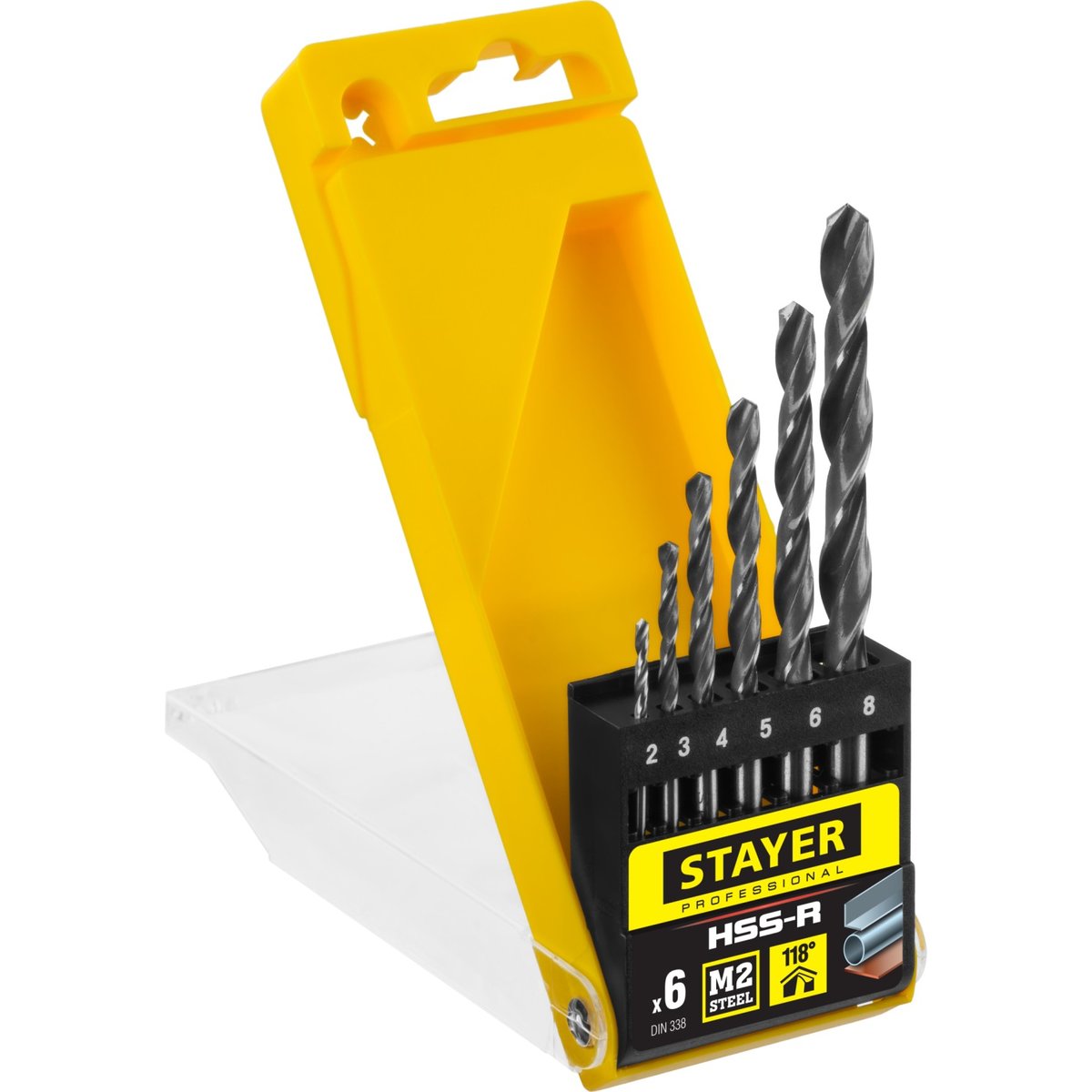 STAYER 6 шт. (O 2-8 мм), Р6М5, набор сверл спиральных по металлу 29602-H6