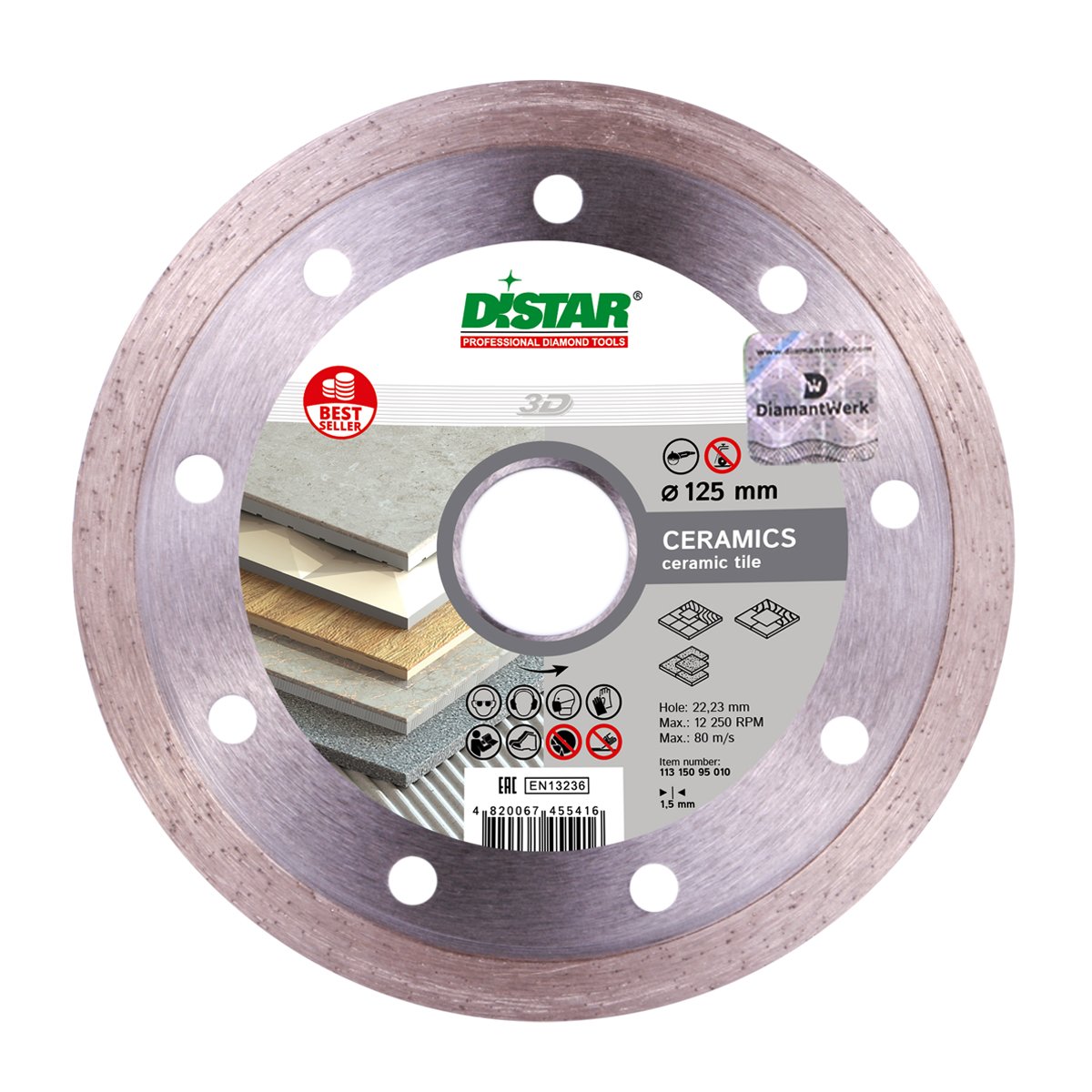 Диск алмазный сплошной 1A1R 230x2,2x8,0x22,23 Bestseller Ceramics, DiStar