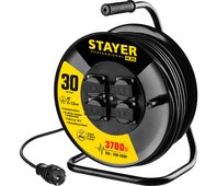 STAYER 30 м, 3700 Вт, 4 гнезда, IP44, КГ 3х1,5 кв мм, удлинитель на катушке 55077-30