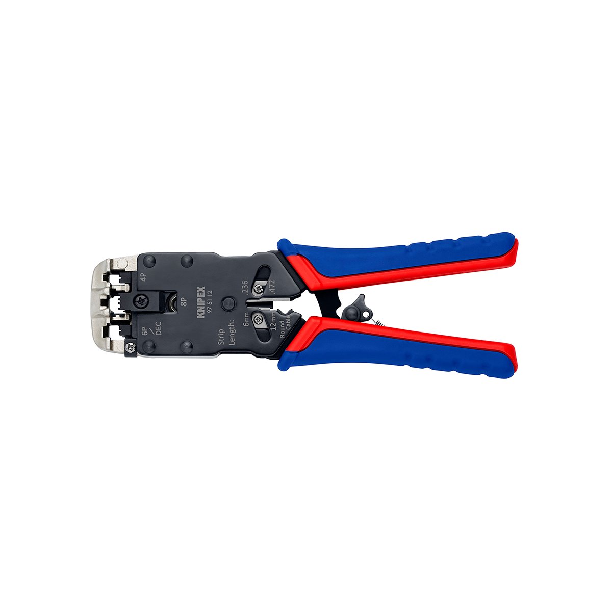 Пресс-клещи для штекеров RJ, 3 гнезда, RJ 10 (4-pin), RJ 11/12 (6-pin), RJ 45 (8-pin), 200 мм