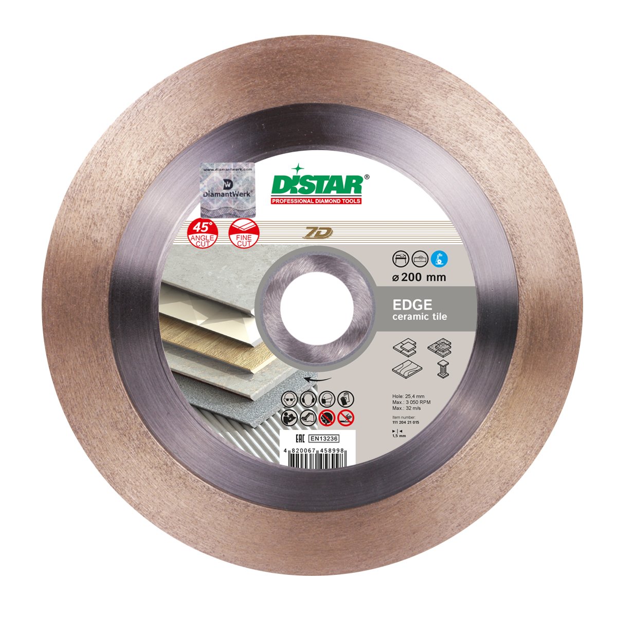 Диск алмазный сплошной 1A1R 250x1,4x25x25,4 Edge, DiStar