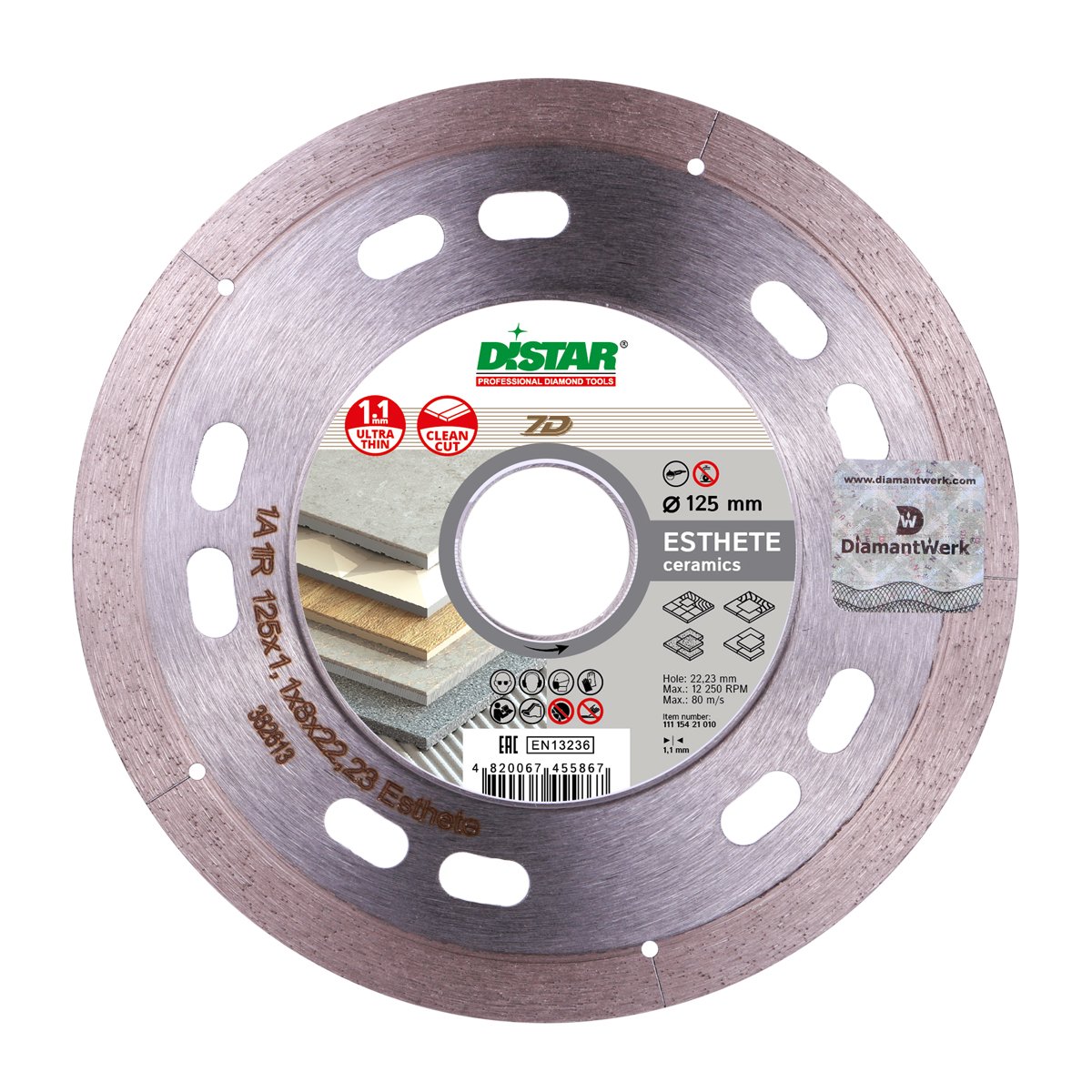 Диск алмазный сплошной 1A1R 115x1,1x8x22,23 Esthete, DiStar