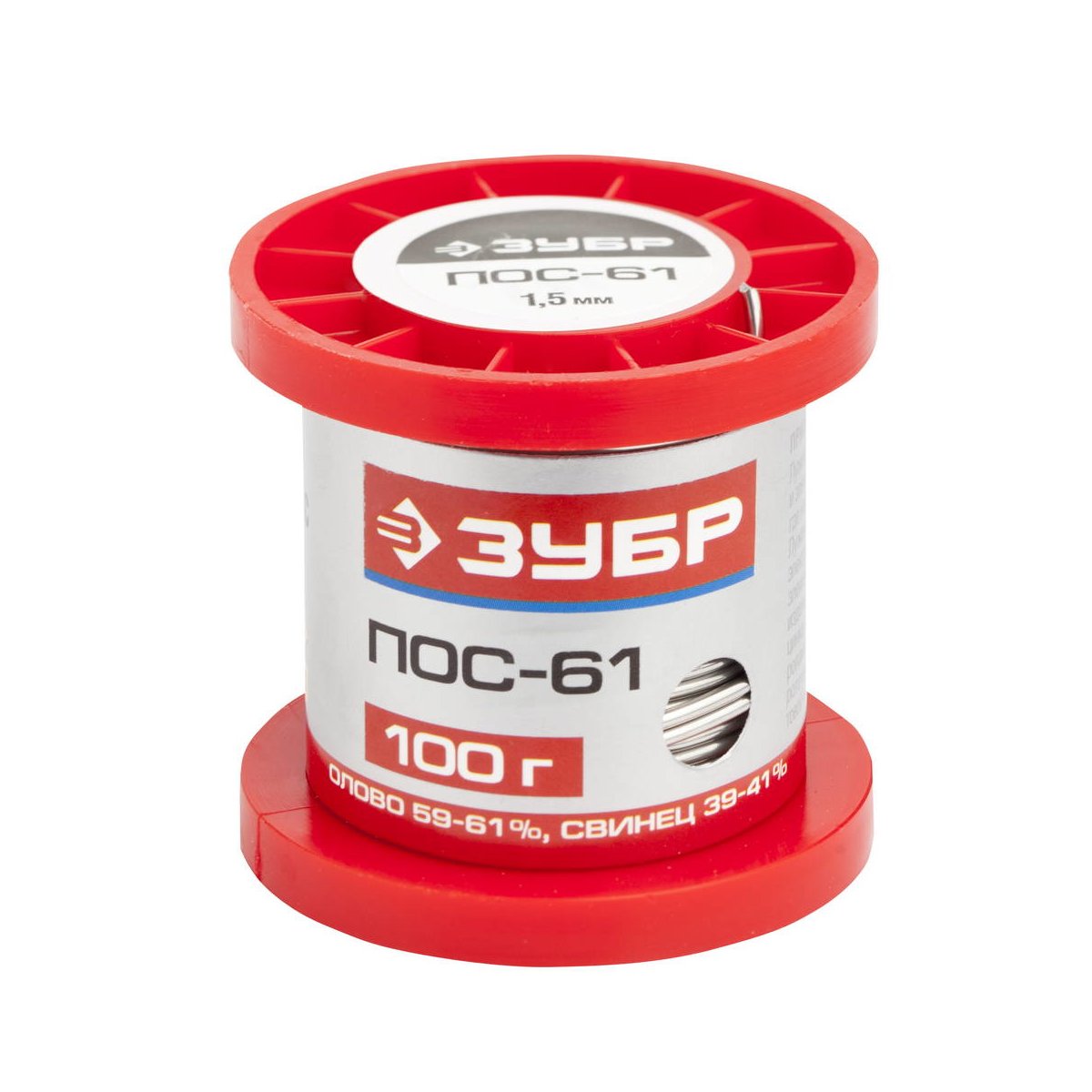 ЗУБР 100 г, ПОС 61, проволока, 1,5мм, припой 55450-100-15