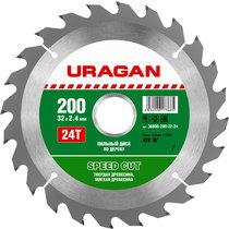 URAGAN ⌀ 200 x 32 мм, 24T, диск пильный по дереву 36800-200-32-24
