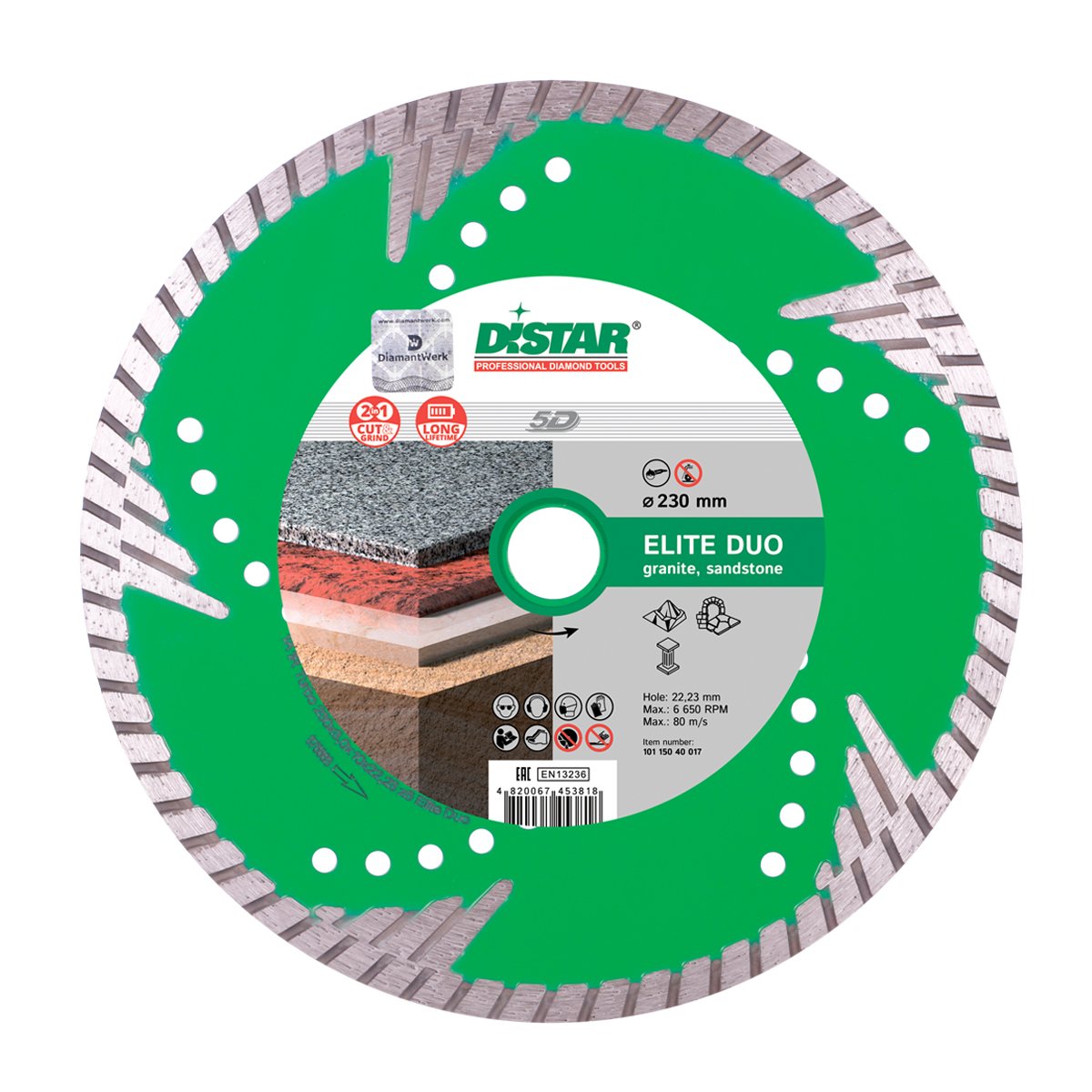Диск алмазный сплошной 1A1R Turbo 230x3,0x10x22,23 z5 Elite Duo, DiStar