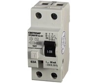 СВЕТОЗАР 63 А, 400 B, ток утечки 30 mА, 2 полюса, "AC", выключатель дифференциальный "УЗО" SV-49112-30-63